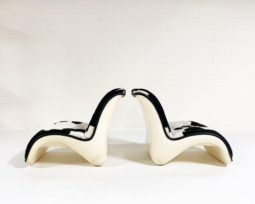 Fiberglass Lounge Chairs in Brazilian Cowhide and Leather, pair