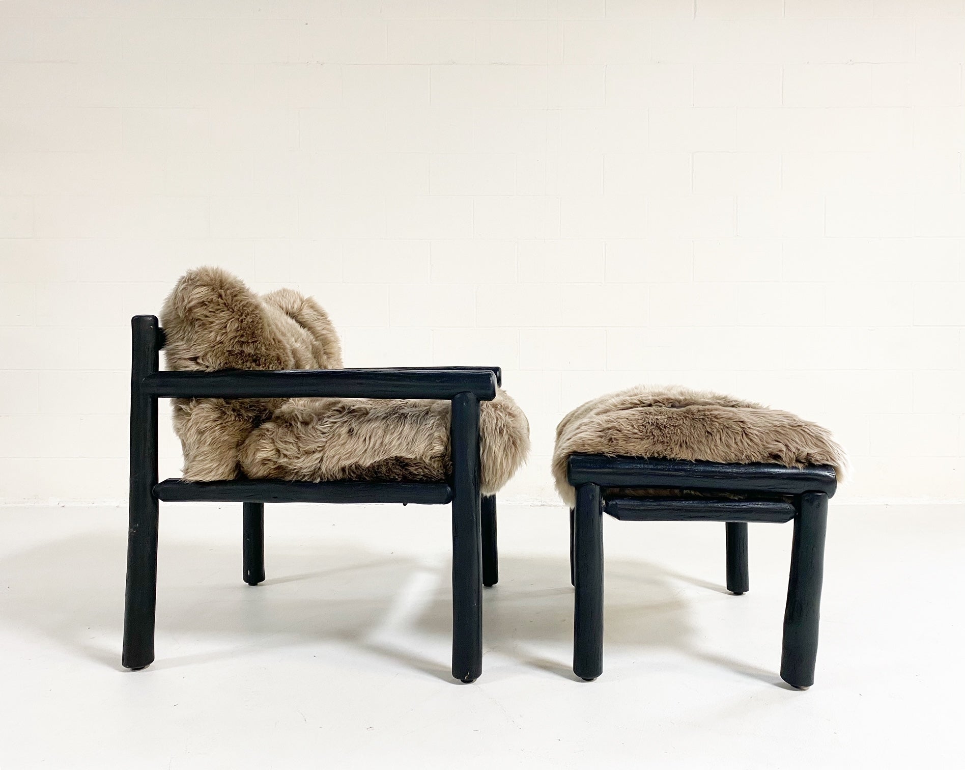 Black Butte Chair and Ottoman with Sheepskin Cushions