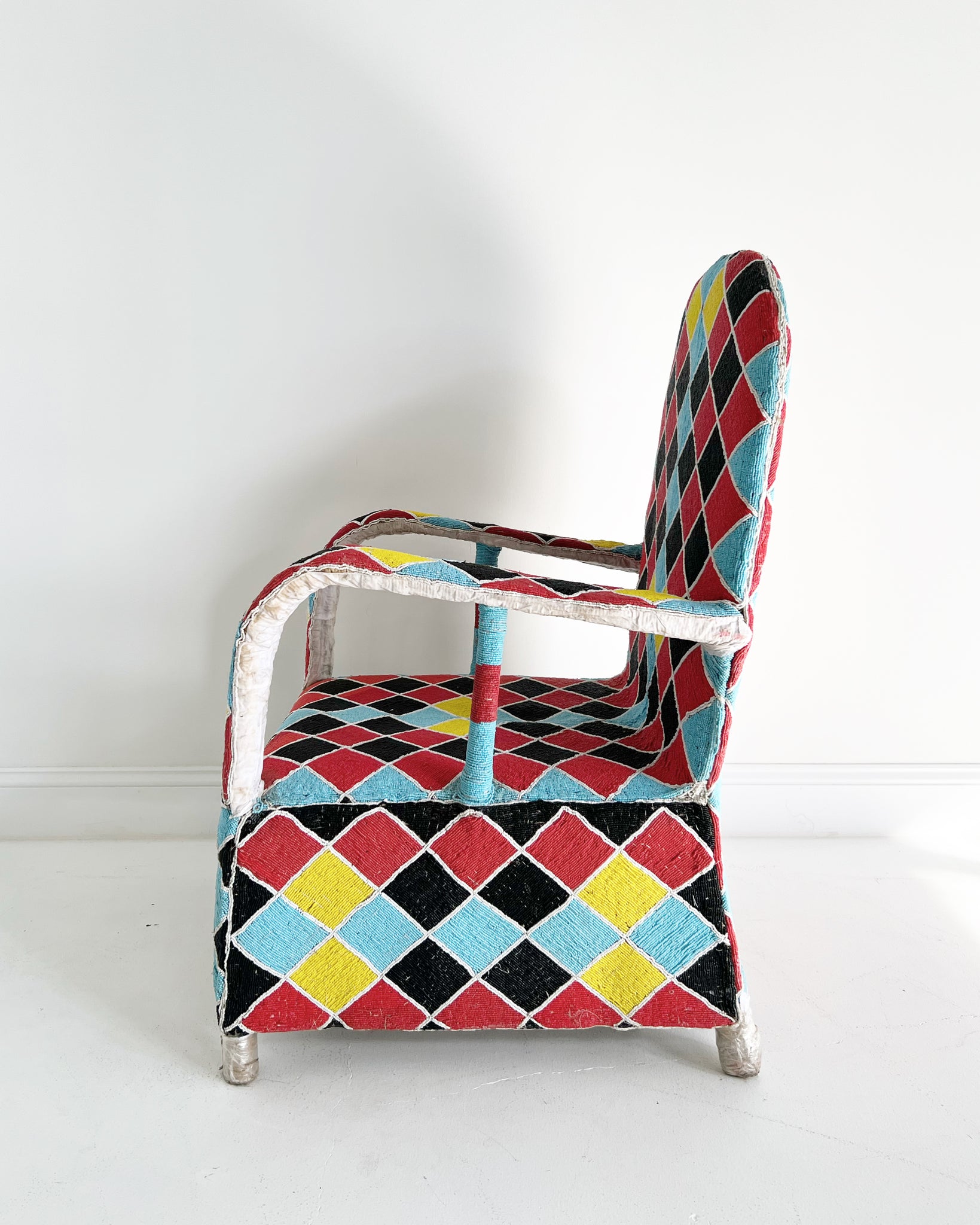 Vintage African Beaded Yoruba Chair - Multicolor