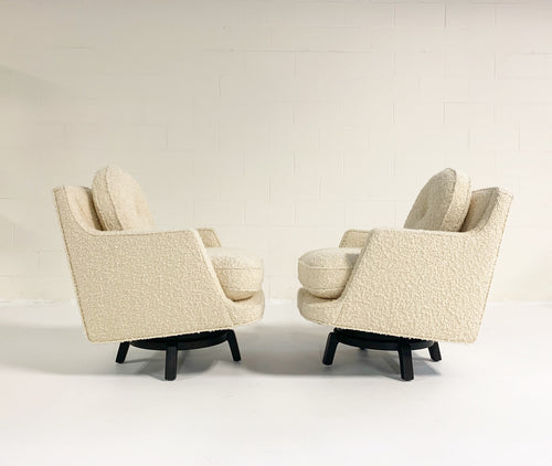 Model 5609 Swivel Lounge Chairs in Schumacher Boucle, Pair - FORSYTH