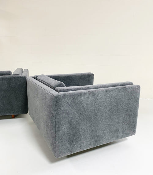 Lounge Chairs in Grey Mohair, Pair