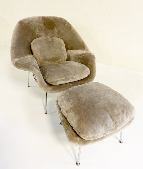 Bespoke Womb Chair and Ottoman in Shearling