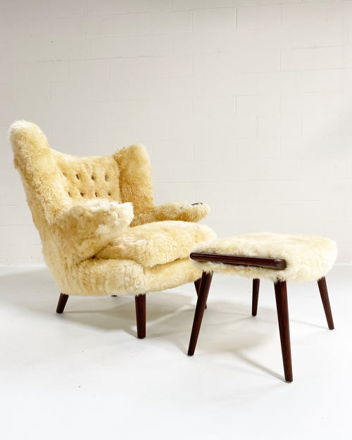 Papa Bear Chair with Ottoman in Sheepskin