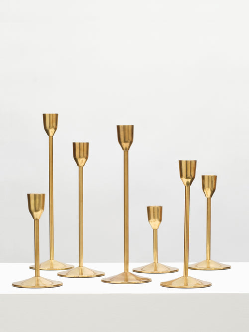 Candlesticks of Various Sizes, Set of 7 - Brass