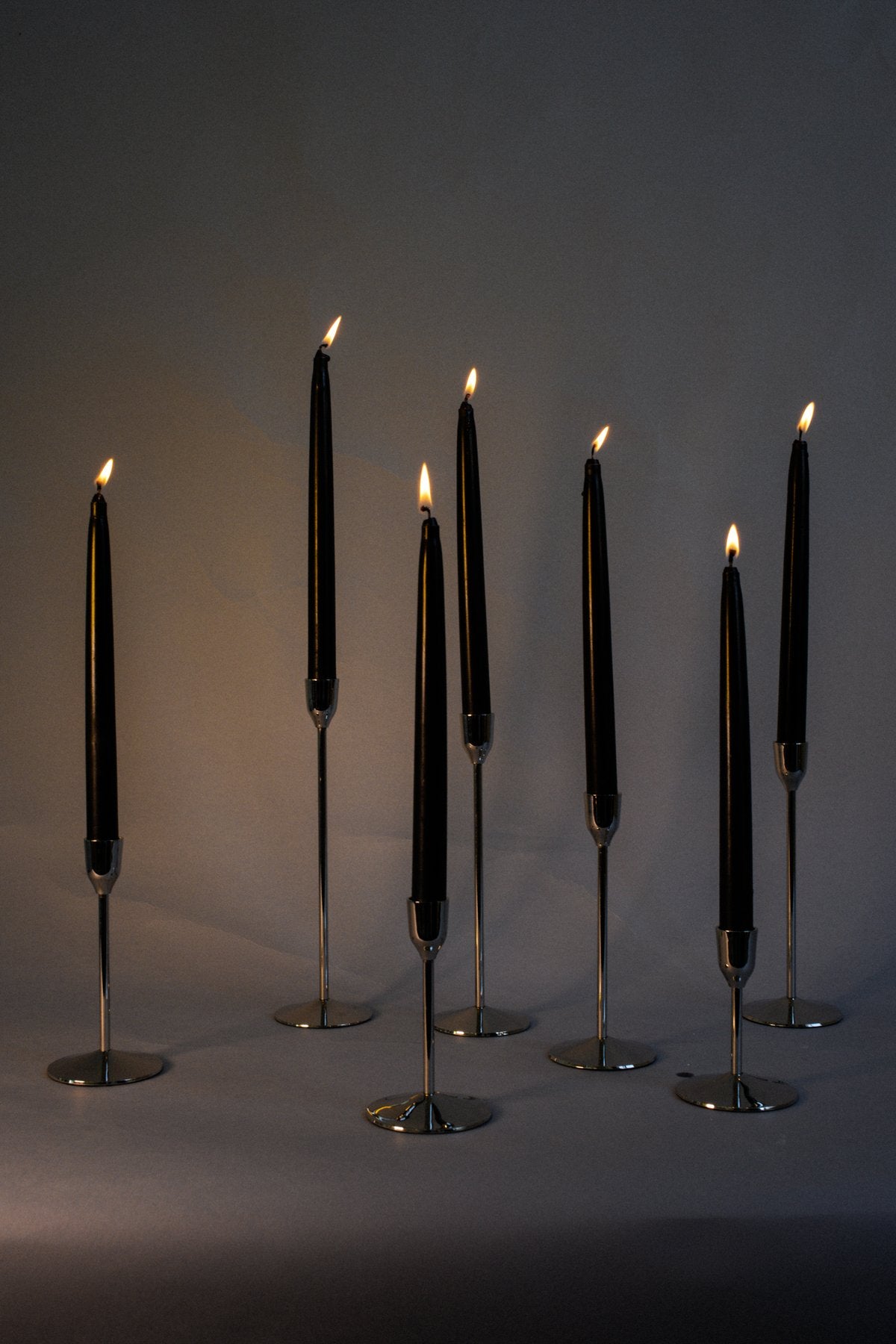 Candlesticks of Various Sizes, Set of 7 - Nickel