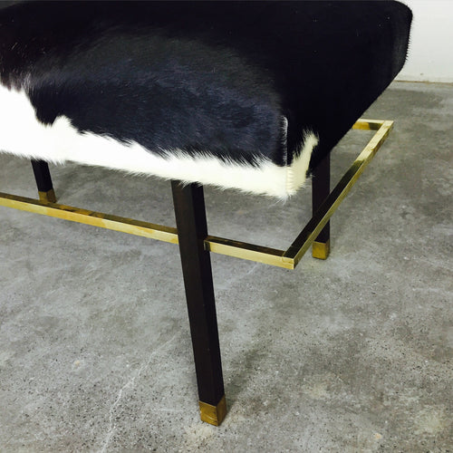 Mahogany and Brass Bench in Brazilian Cowhide - FORSYTH