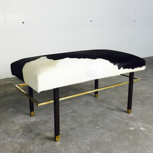 Mahogany and Brass Bench in Brazilian Cowhide - FORSYTH