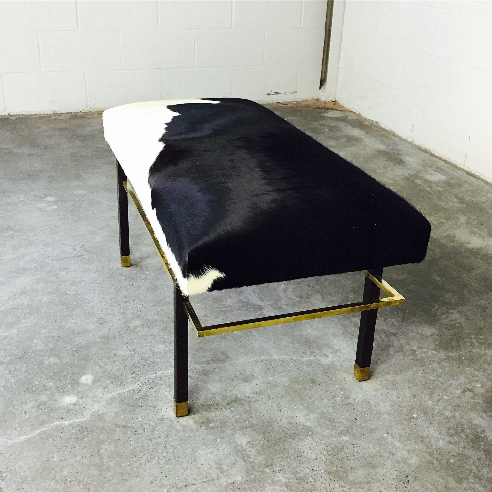 Mahogany and Brass Bench in Brazilian Cowhide - FORSYTH