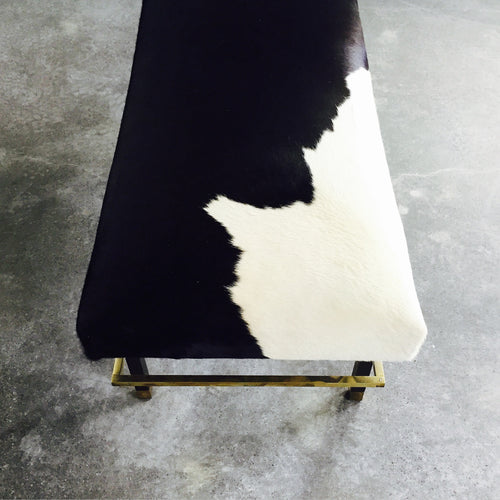 Mahogany and Brass Bench in Brazilian Cowhide - FORSYTH