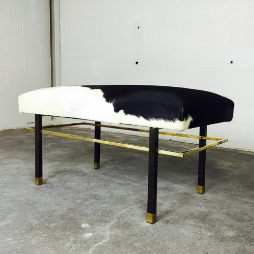 Mahogany and Brass Bench in Brazilian Cowhide - FORSYTH