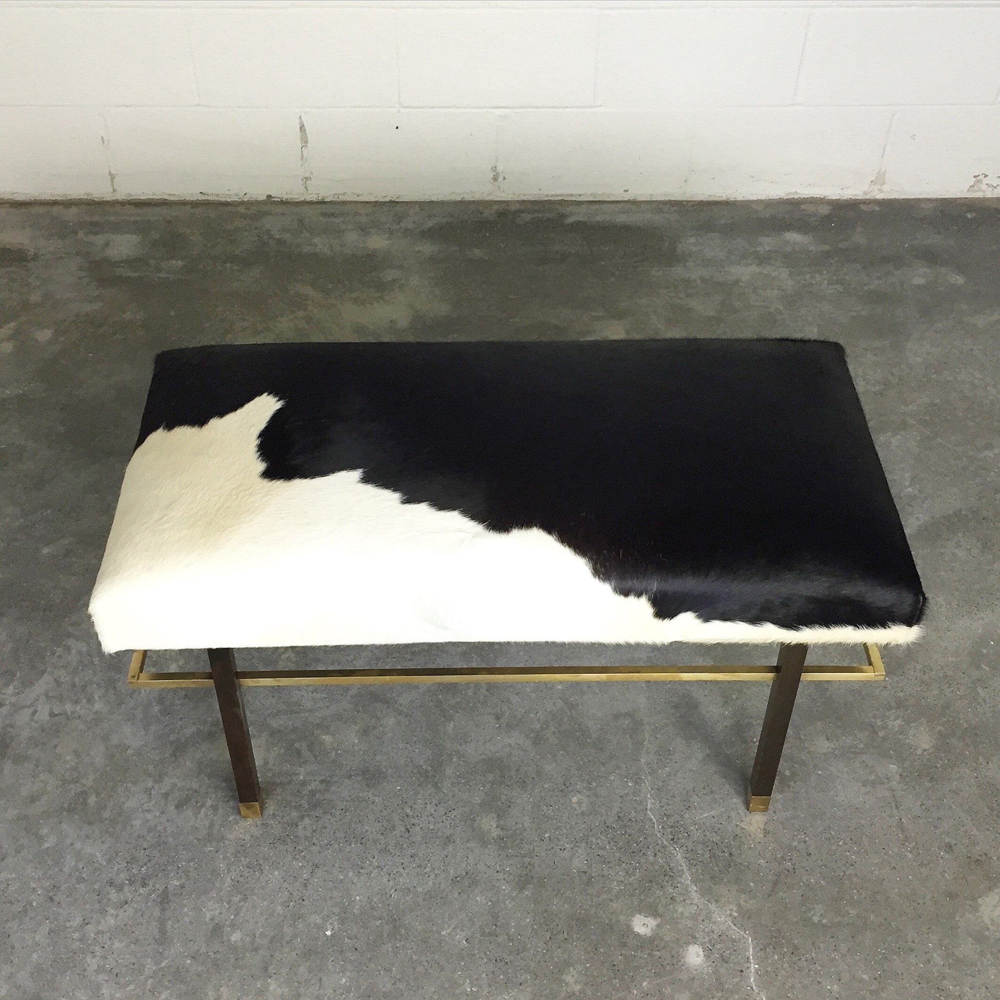 Mahogany and Brass Bench in Brazilian Cowhide - FORSYTH