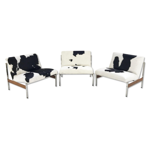 Lounge Chairs in Brazilian Cowhide, set of 3 - FORSYTH