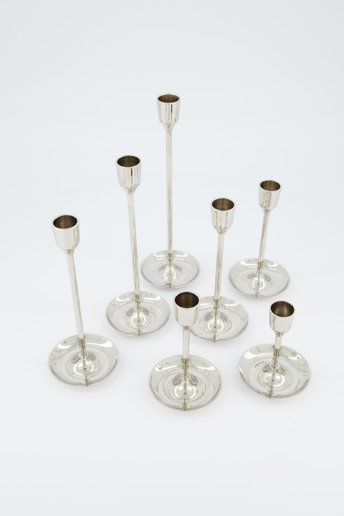Candlesticks of Various Sizes, Set of 7 - Nickel