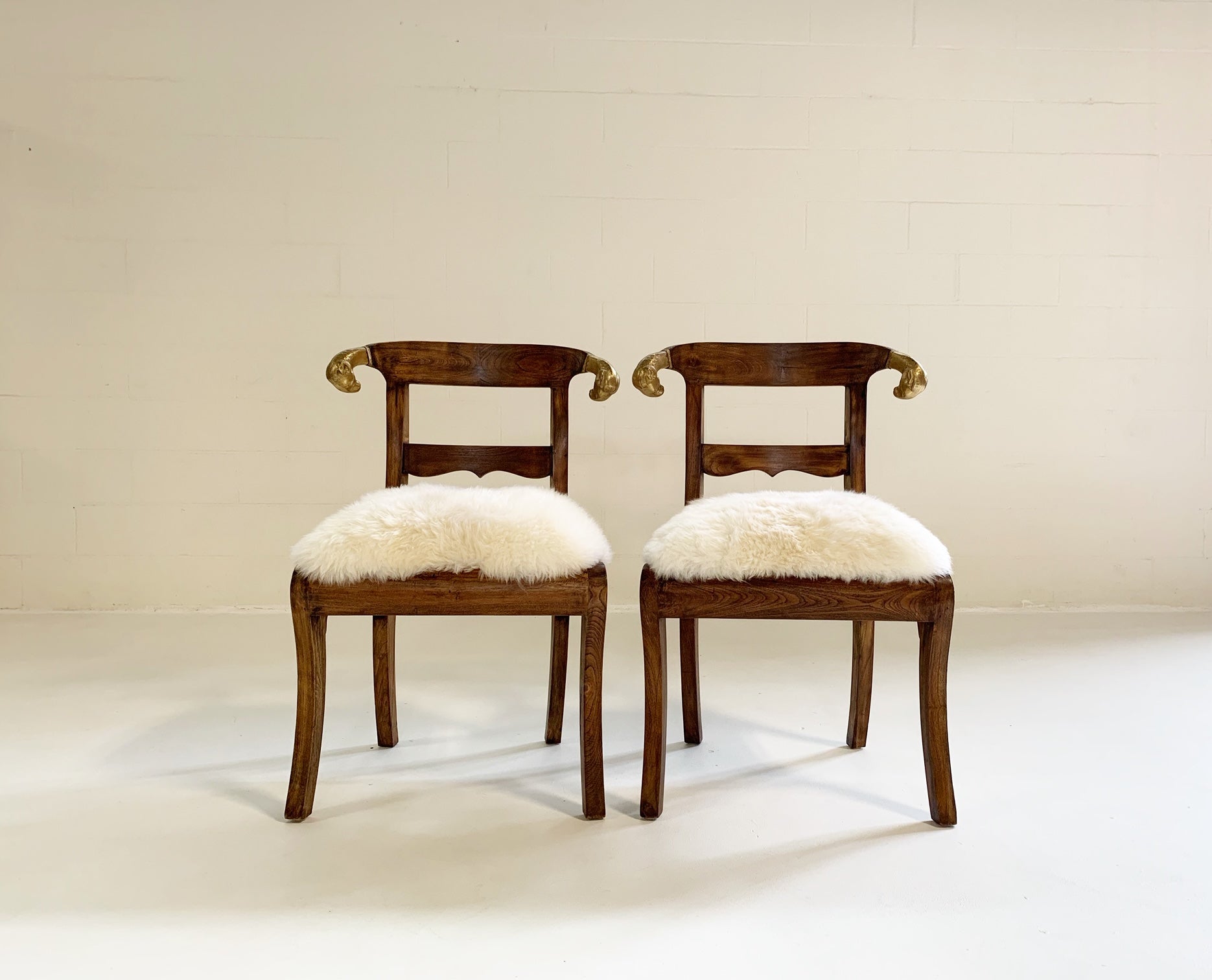 French Side Chairs in Brazilian Sheepskin, pair - FORSYTH