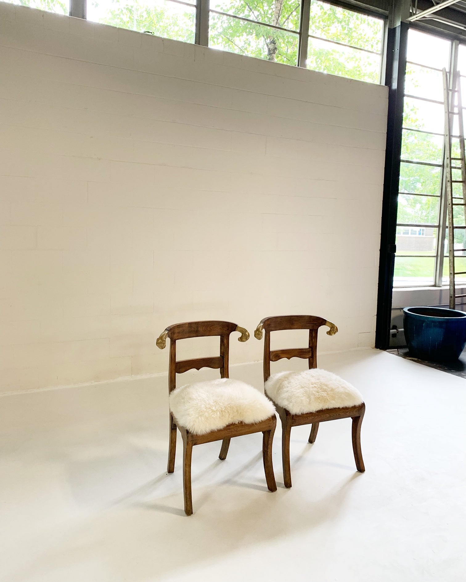 French Side Chairs in Brazilian Sheepskin, pair - FORSYTH