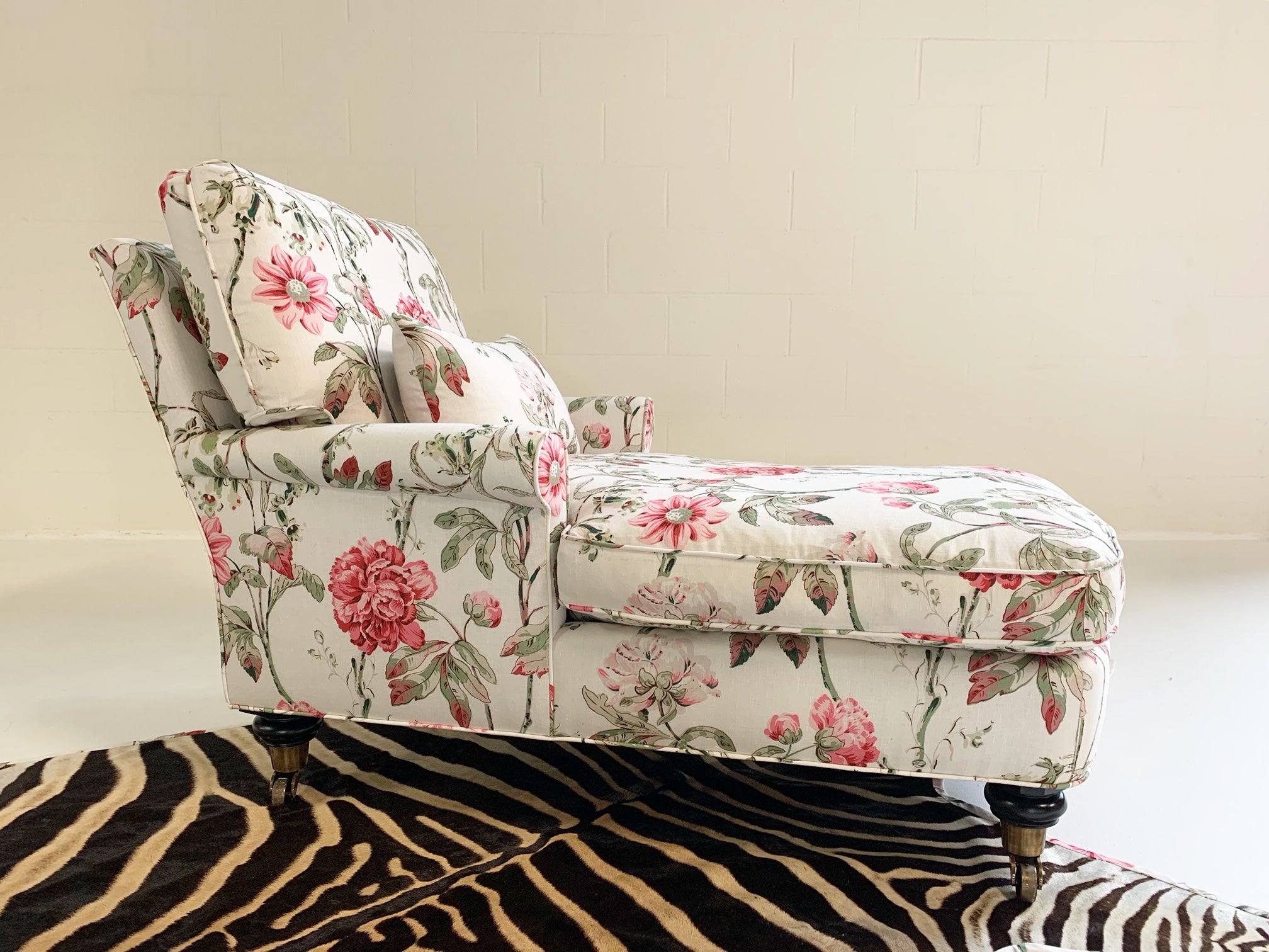 Chaise Lounge in Schumacher Fabric with Zebra Rug - FORSYTH