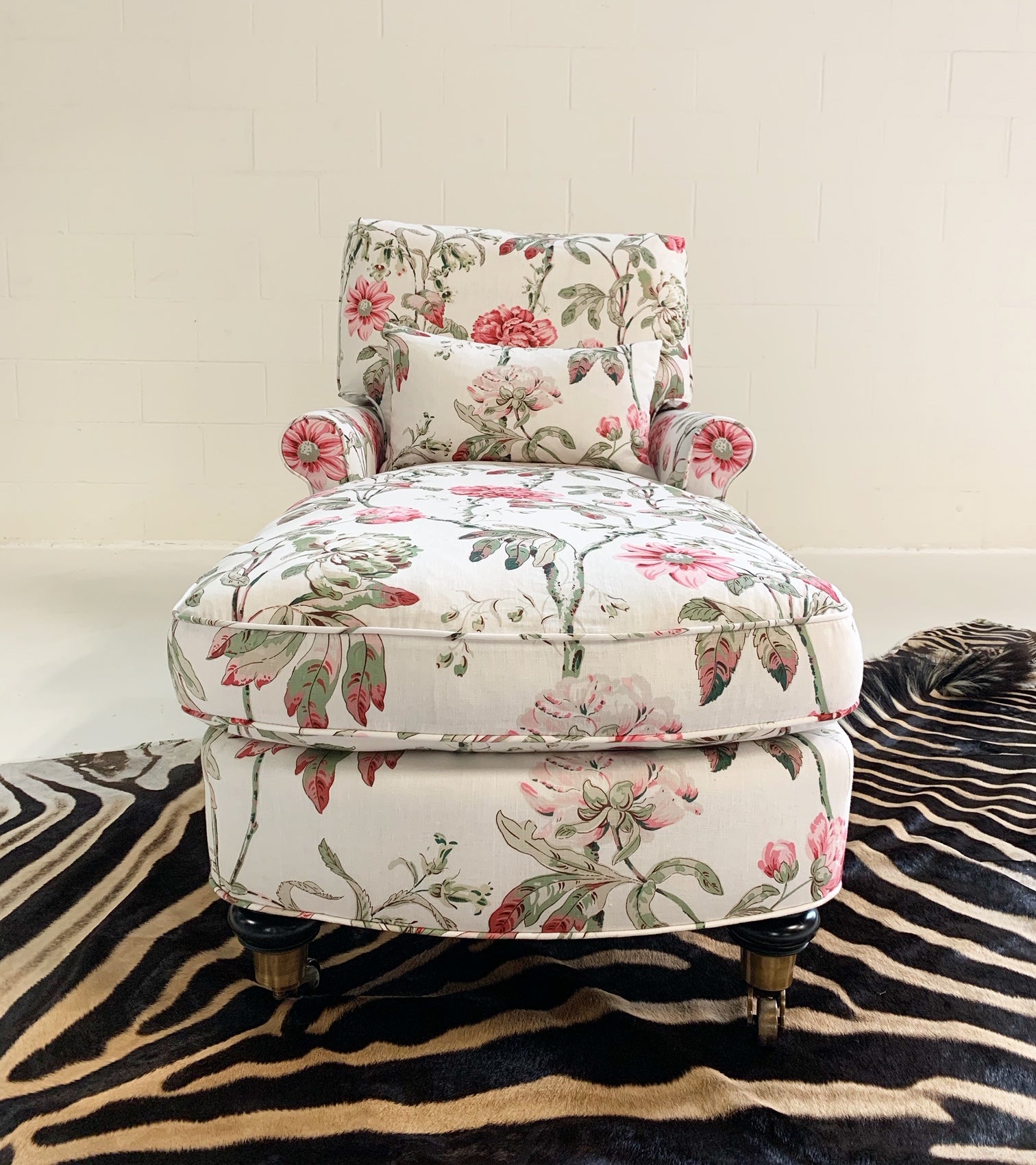 Chaise Lounge in Schumacher Fabric with Zebra Rug - FORSYTH