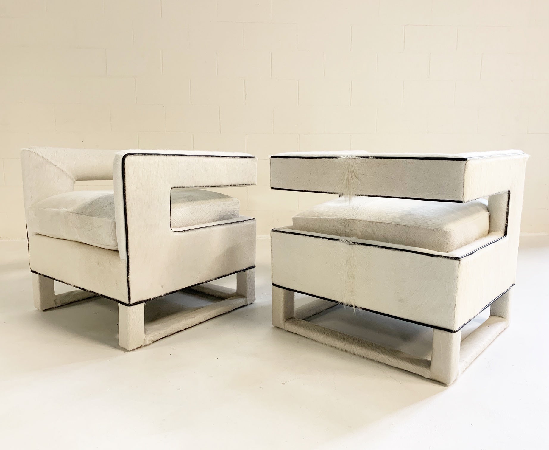 Cube Chairs in Brazilian Cowhide, pair - FORSYTH