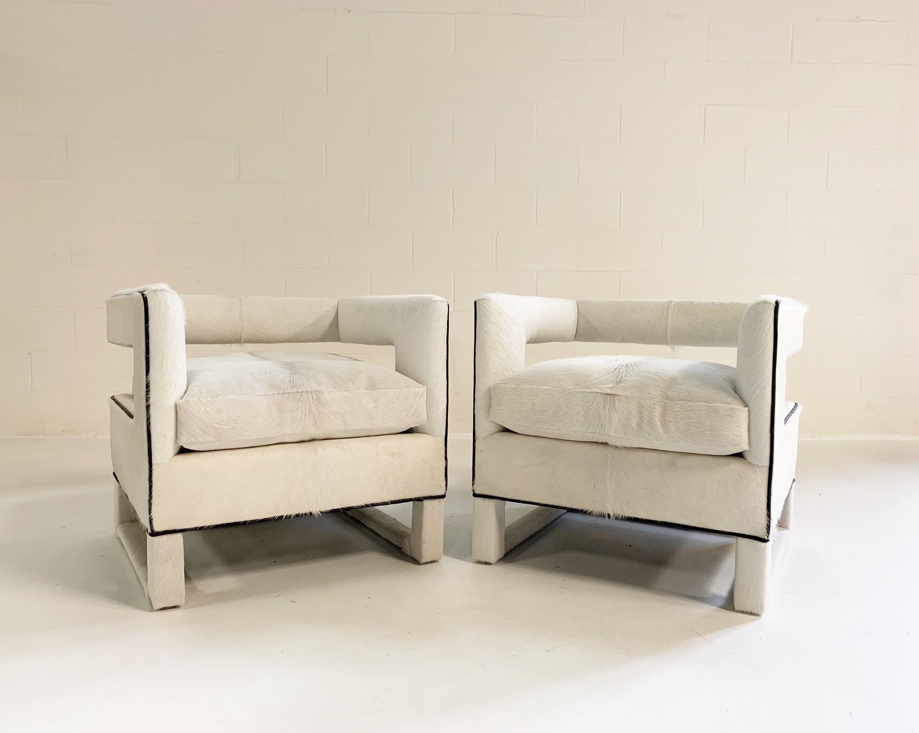 Cube Chairs in Brazilian Cowhide, pair - FORSYTH