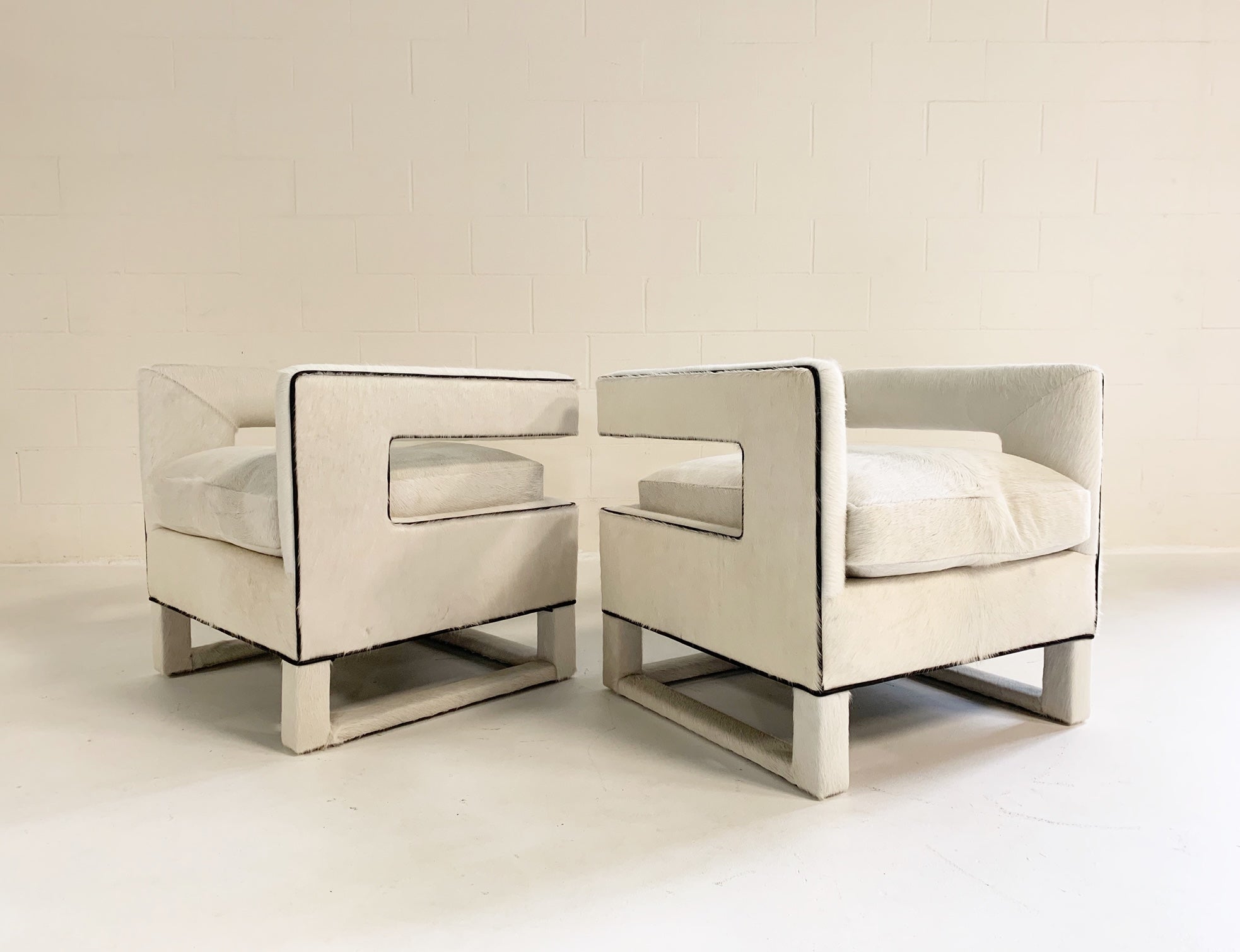 Cube Chairs in Brazilian Cowhide, pair - FORSYTH