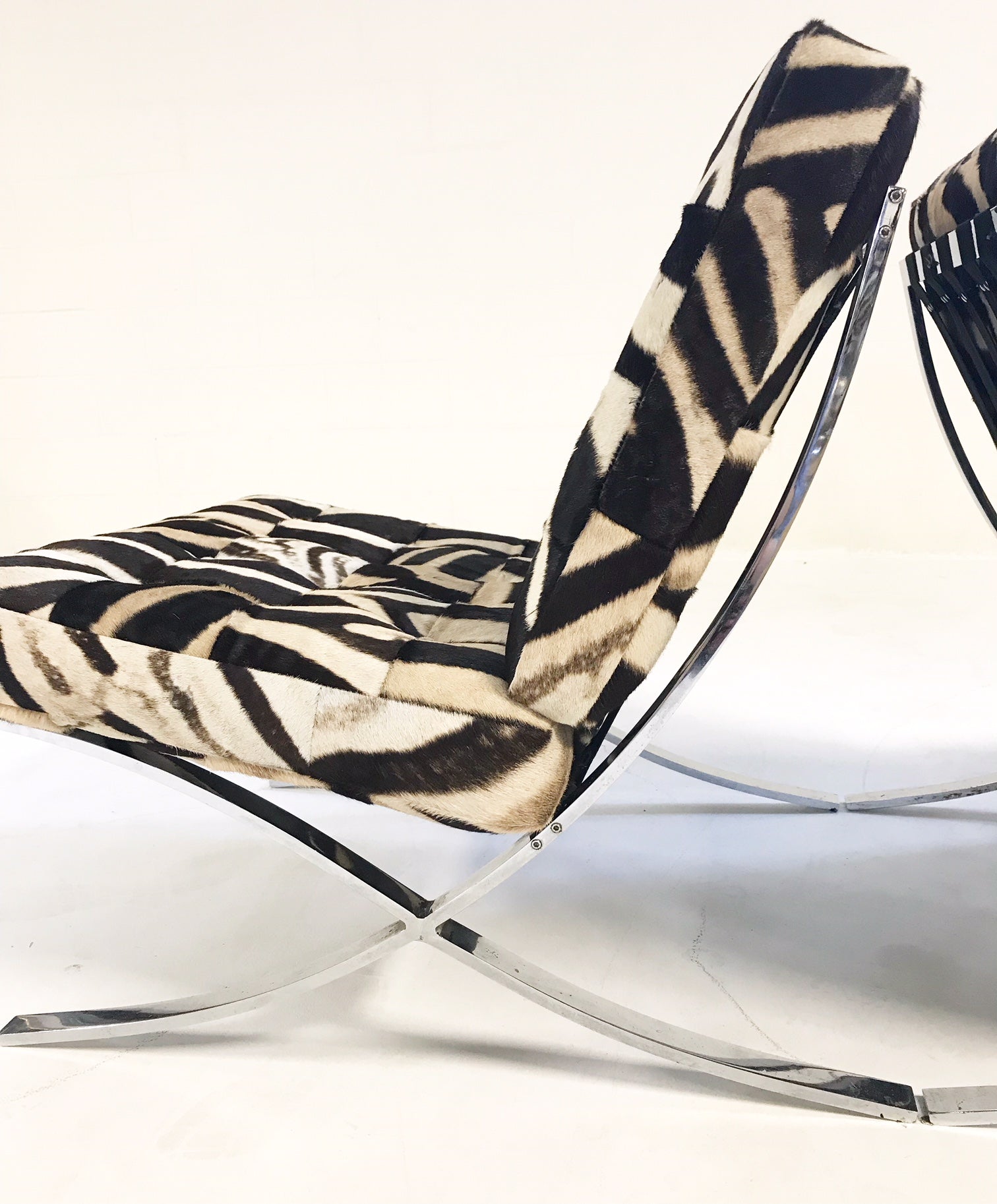 Barcelona Style Chairs in Zebra Hide, pair - FORSYTH