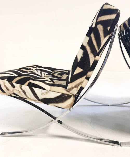 Barcelona Style Chairs in Zebra Hide, pair - FORSYTH