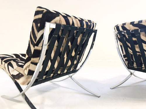 Barcelona Style Chairs in Zebra Hide, pair - FORSYTH