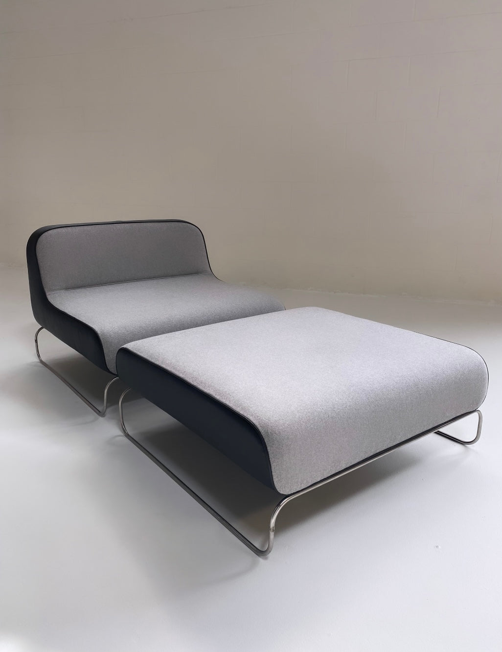 Lounge Chair & Ottoman in Loro Piana Cashmere and Leather