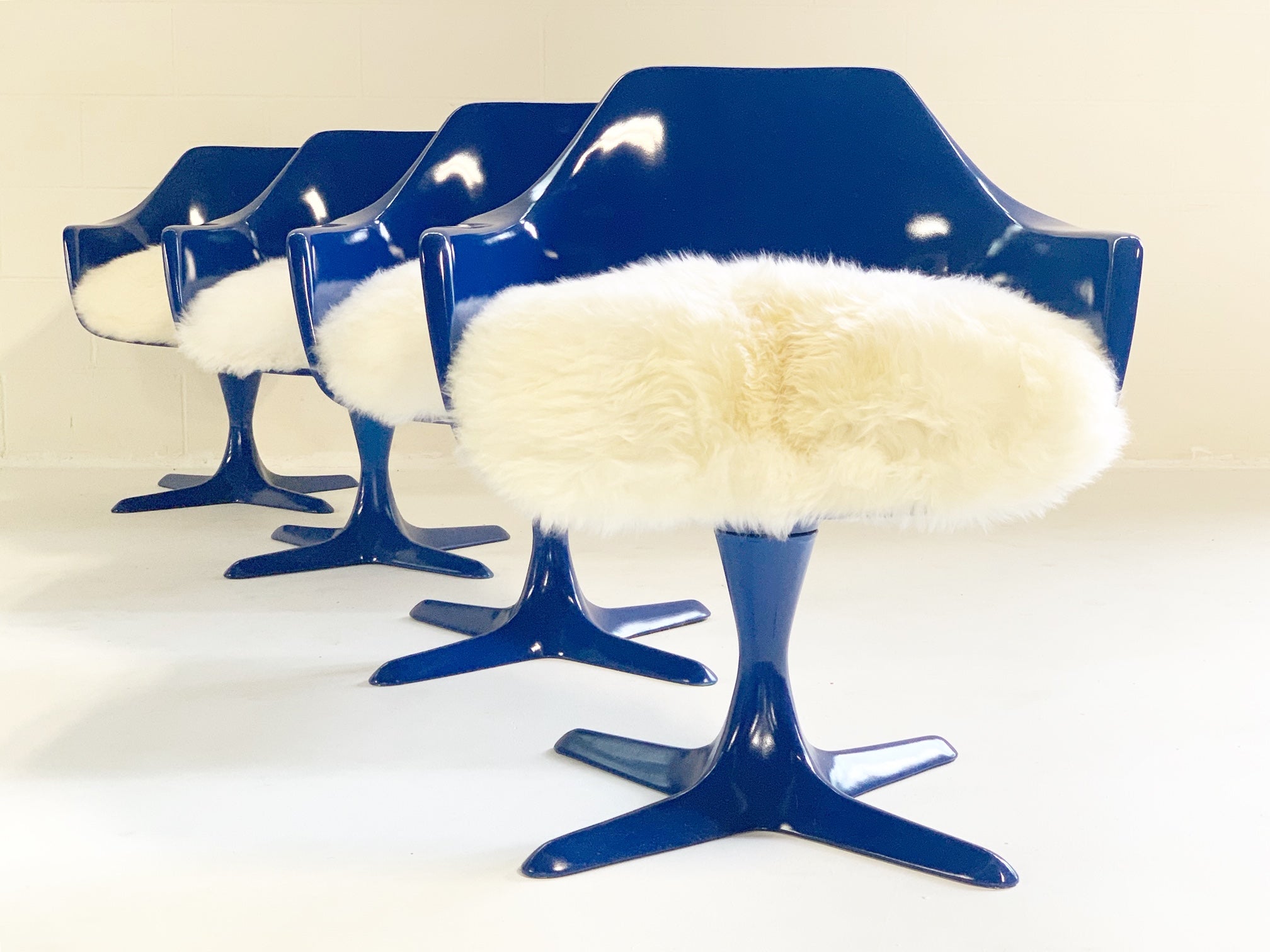 Tulip Armchairs with Brazilian Sheepskin Cushions, set of 4 - FORSYTH