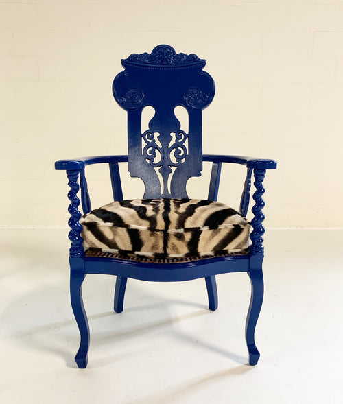 Renaissance Revival Armchair with Zebra Hide Cushion - FORSYTH