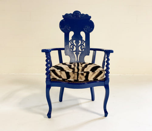 Renaissance Revival Armchair with Zebra Hide Cushion - FORSYTH