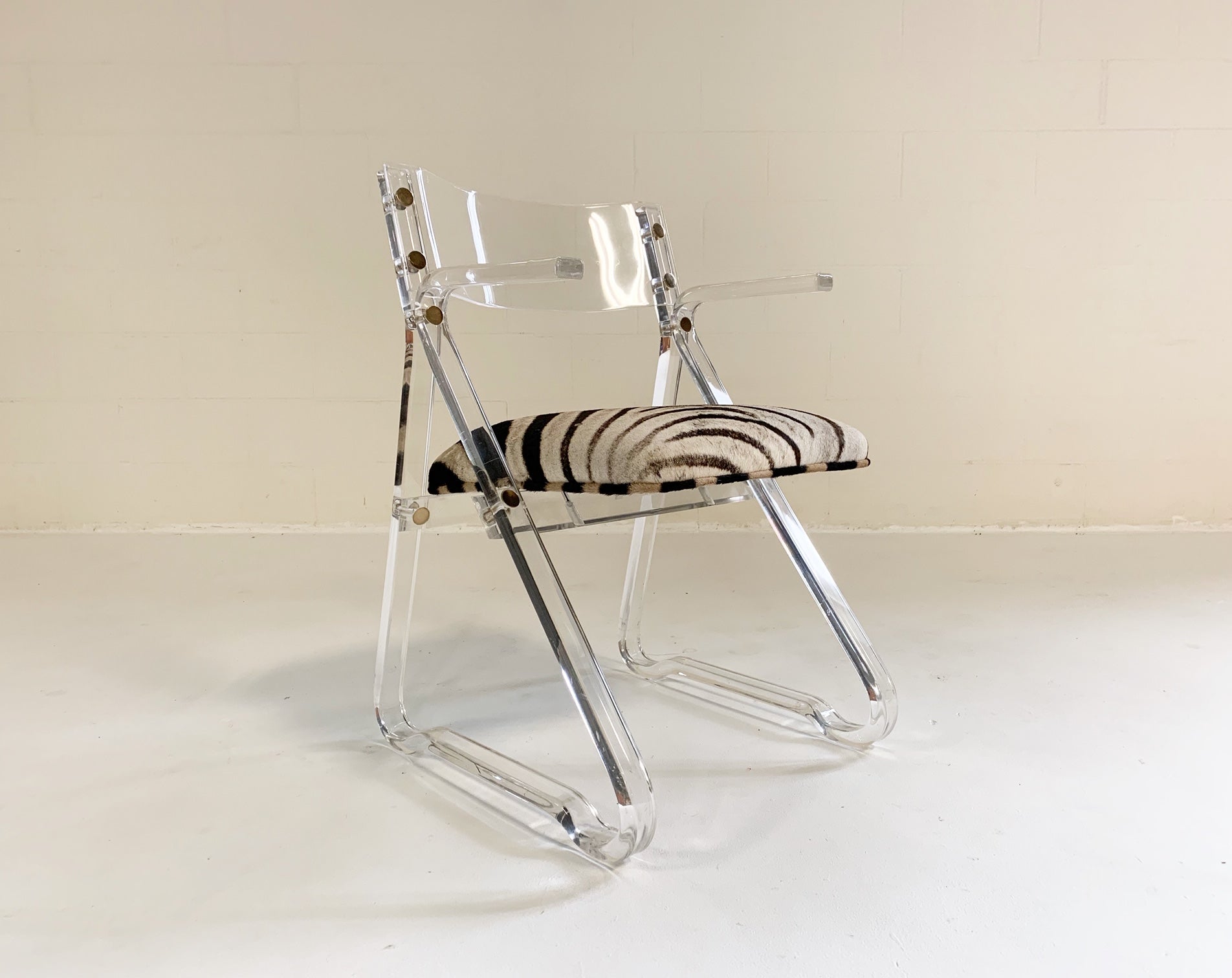 Lucite Desk Chair in Zebra Hide - FORSYTH