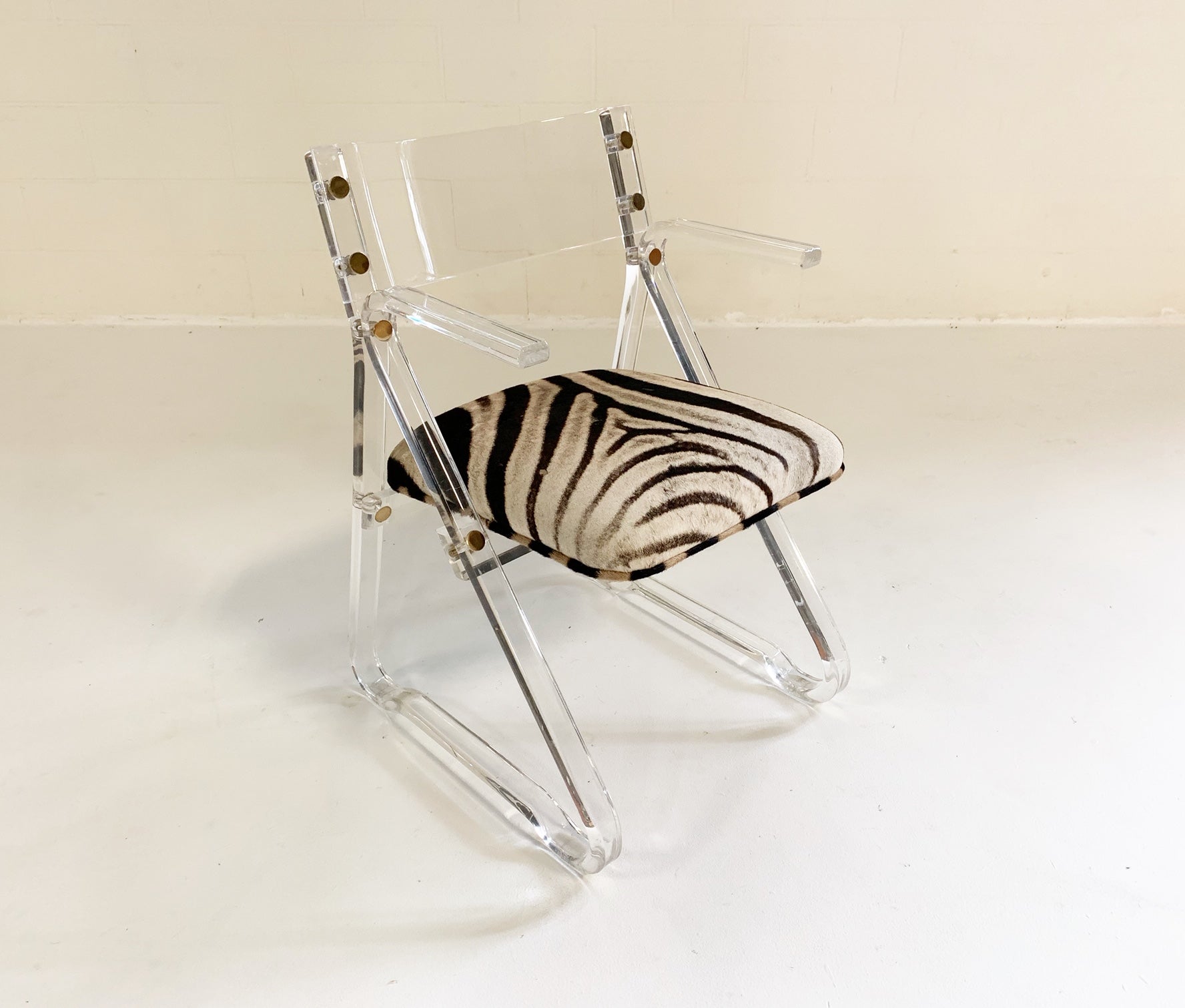 Lucite Desk Chair in Zebra Hide - FORSYTH