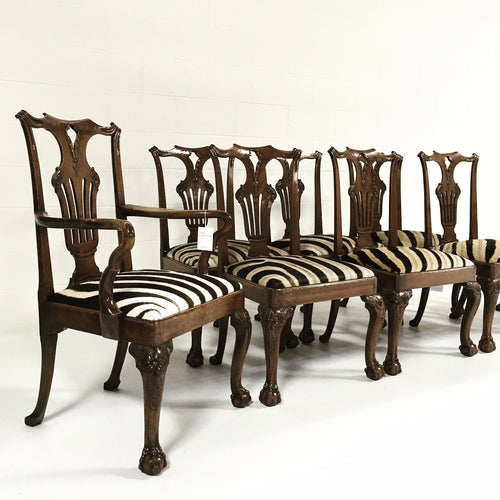 George II Walnut Dining Chairs in Zebra Hide, set of 8 - FORSYTH