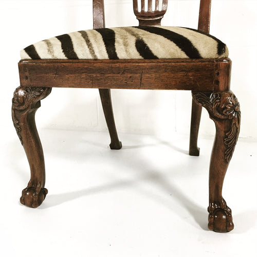 George II Walnut Dining Chairs in Zebra Hide, set of 8 - FORSYTH