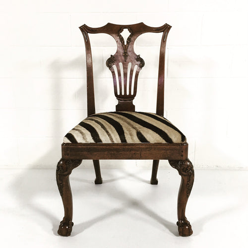 George II Walnut Dining Chairs in Zebra Hide, set of 8 - FORSYTH