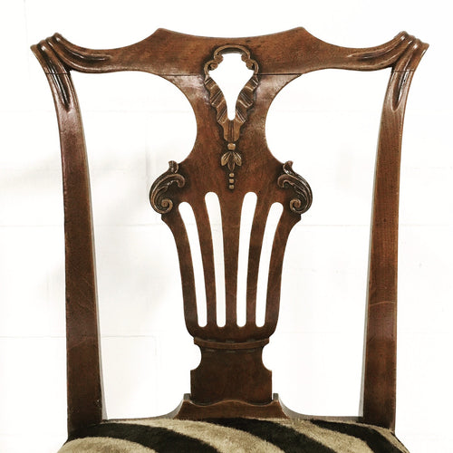 George II Walnut Dining Chairs in Zebra Hide, set of 8 - FORSYTH