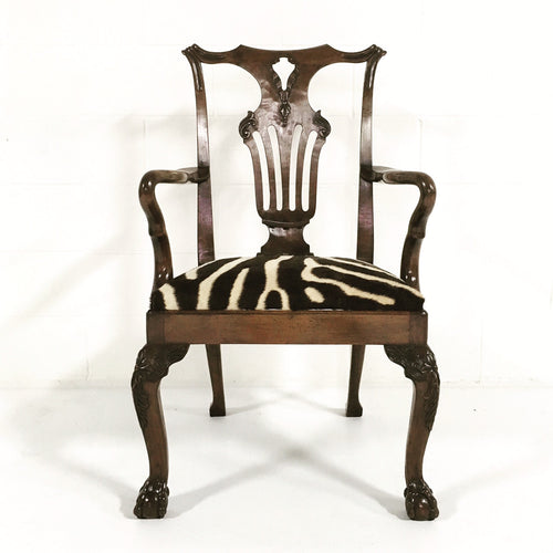 George II Walnut Dining Chairs in Zebra Hide, set of 8 - FORSYTH