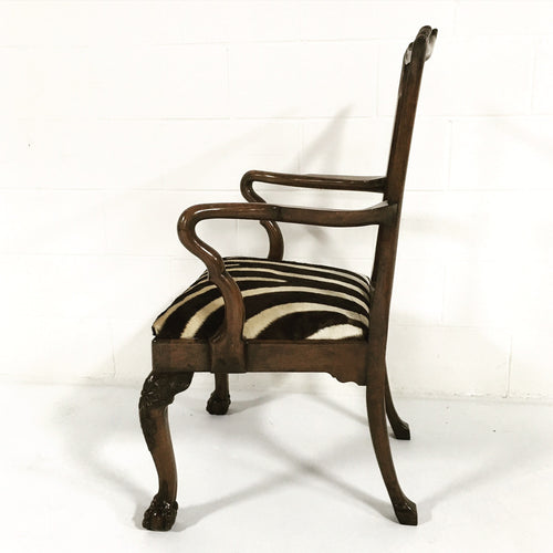 George II Walnut Dining Chairs in Zebra Hide, set of 8 - FORSYTH