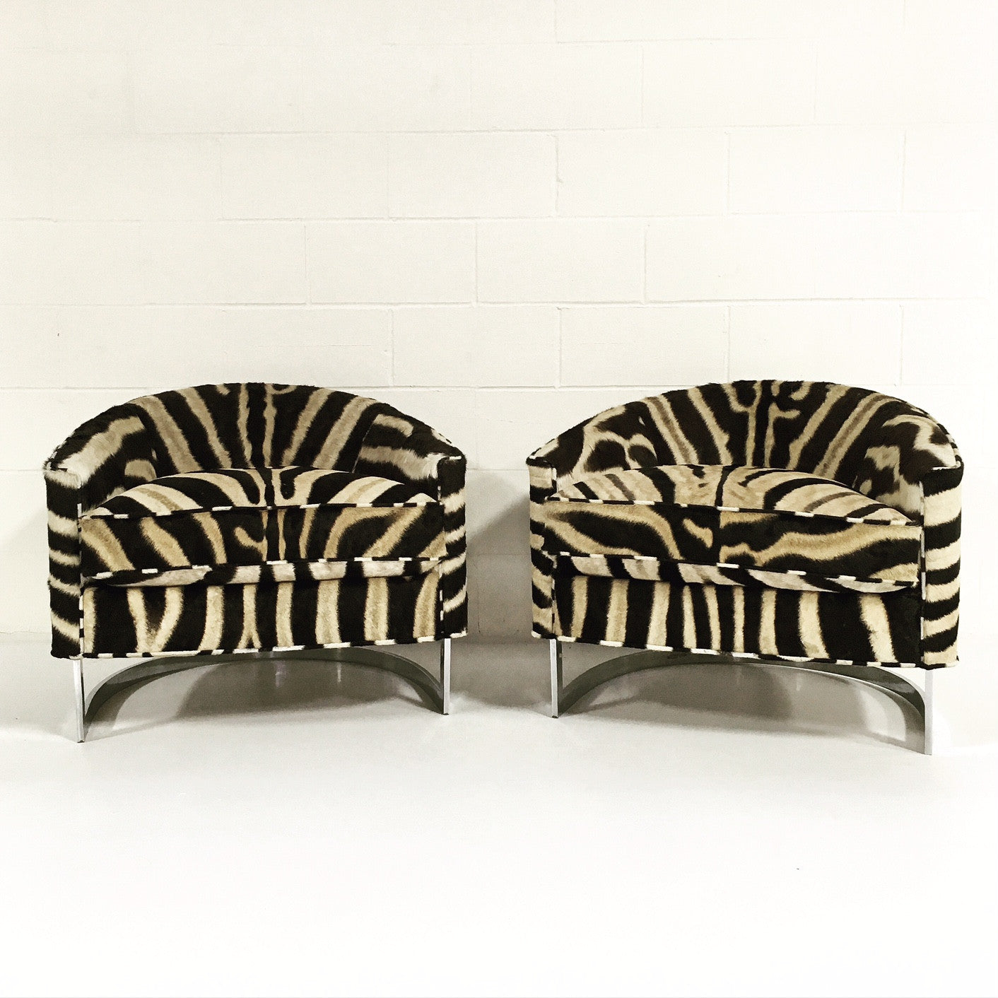 Club Chairs in Zebra Hide, pair - FORSYTH