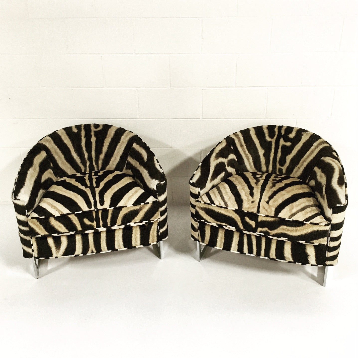 Club Chairs in Zebra Hide, pair - FORSYTH