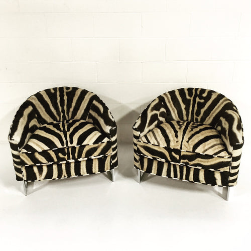 Club Chairs in Zebra Hide, pair - FORSYTH