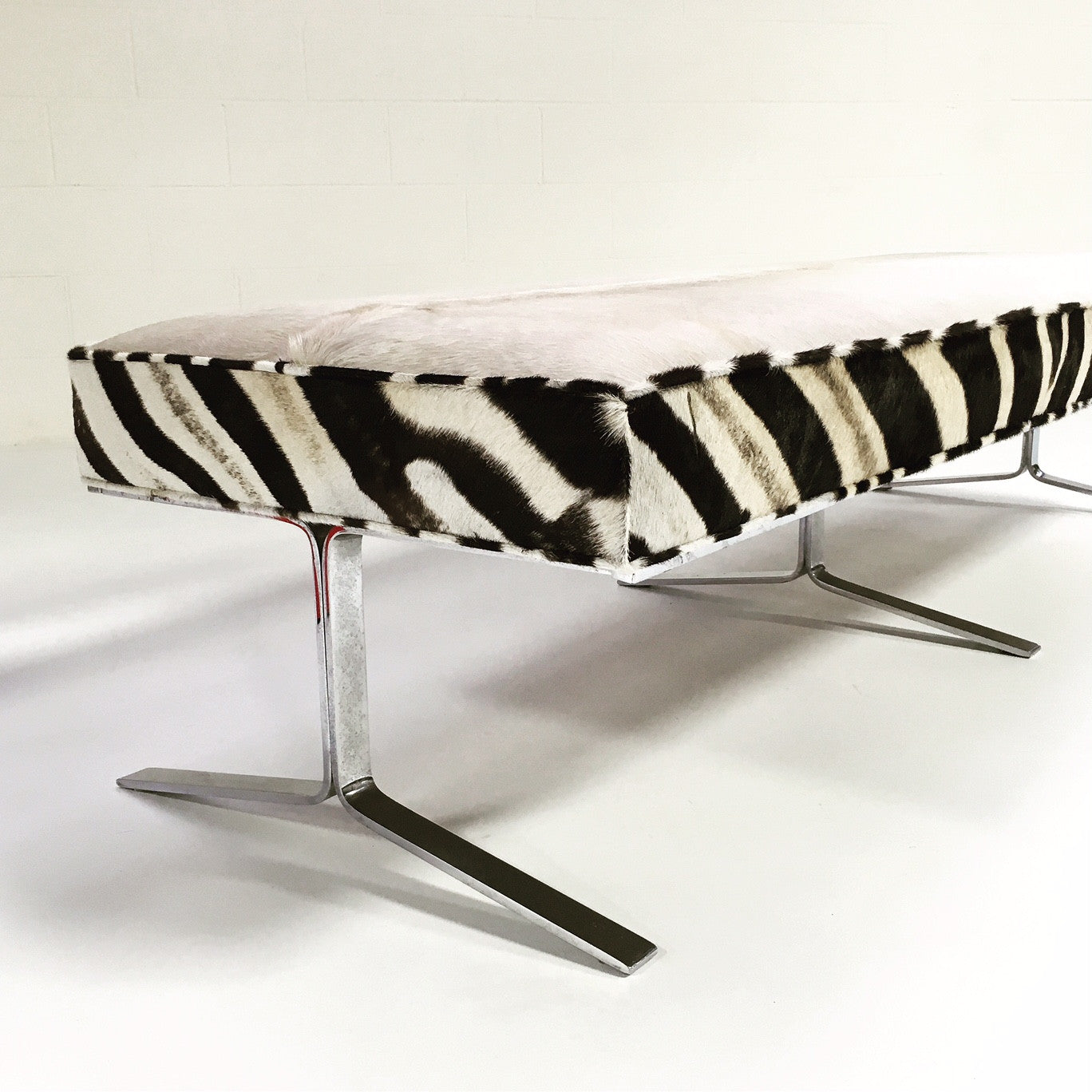 Chrome Bench in Brazilian Cowhide and Zebra Hide - FORSYTH