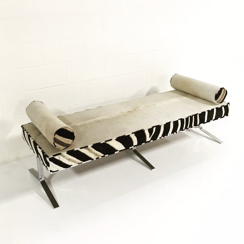 Chrome Bench in Brazilian Cowhide and Zebra Hide - FORSYTH