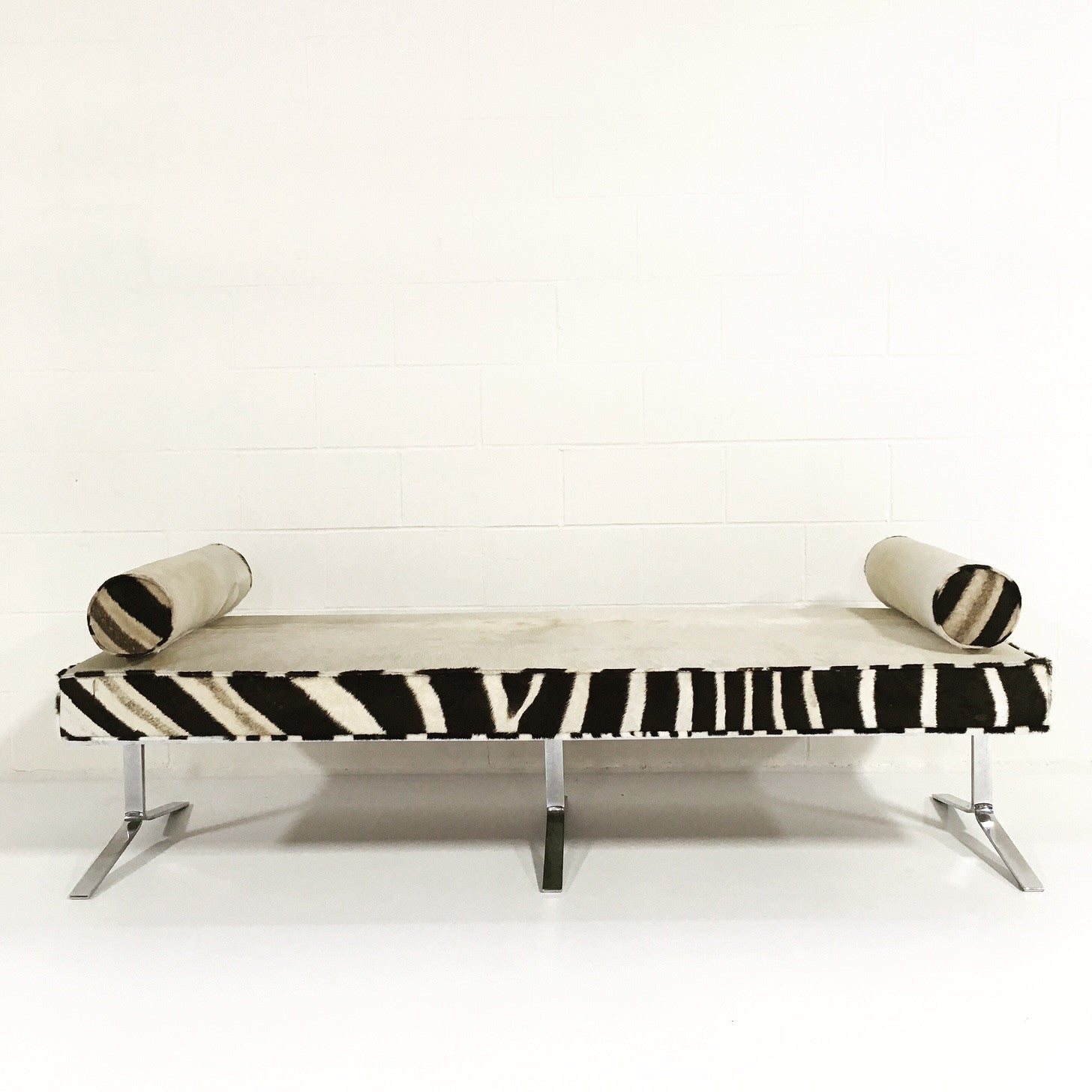 Chrome Bench in Brazilian Cowhide and Zebra Hide - FORSYTH