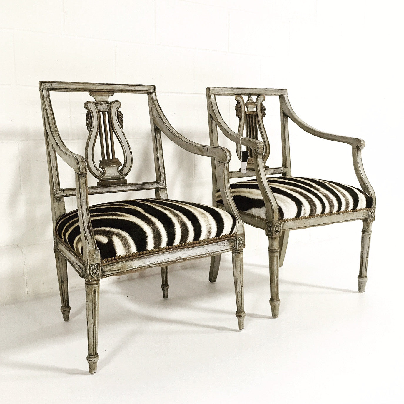 Neoclassical Painted Armchairs in Zebra Hide - FORSYTH