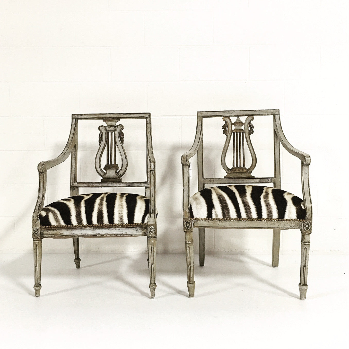 Neoclassical Painted Armchairs in Zebra Hide - FORSYTH