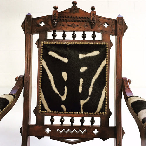 Victorian Walnut Campaign Chair in Zebra Hide - FORSYTH