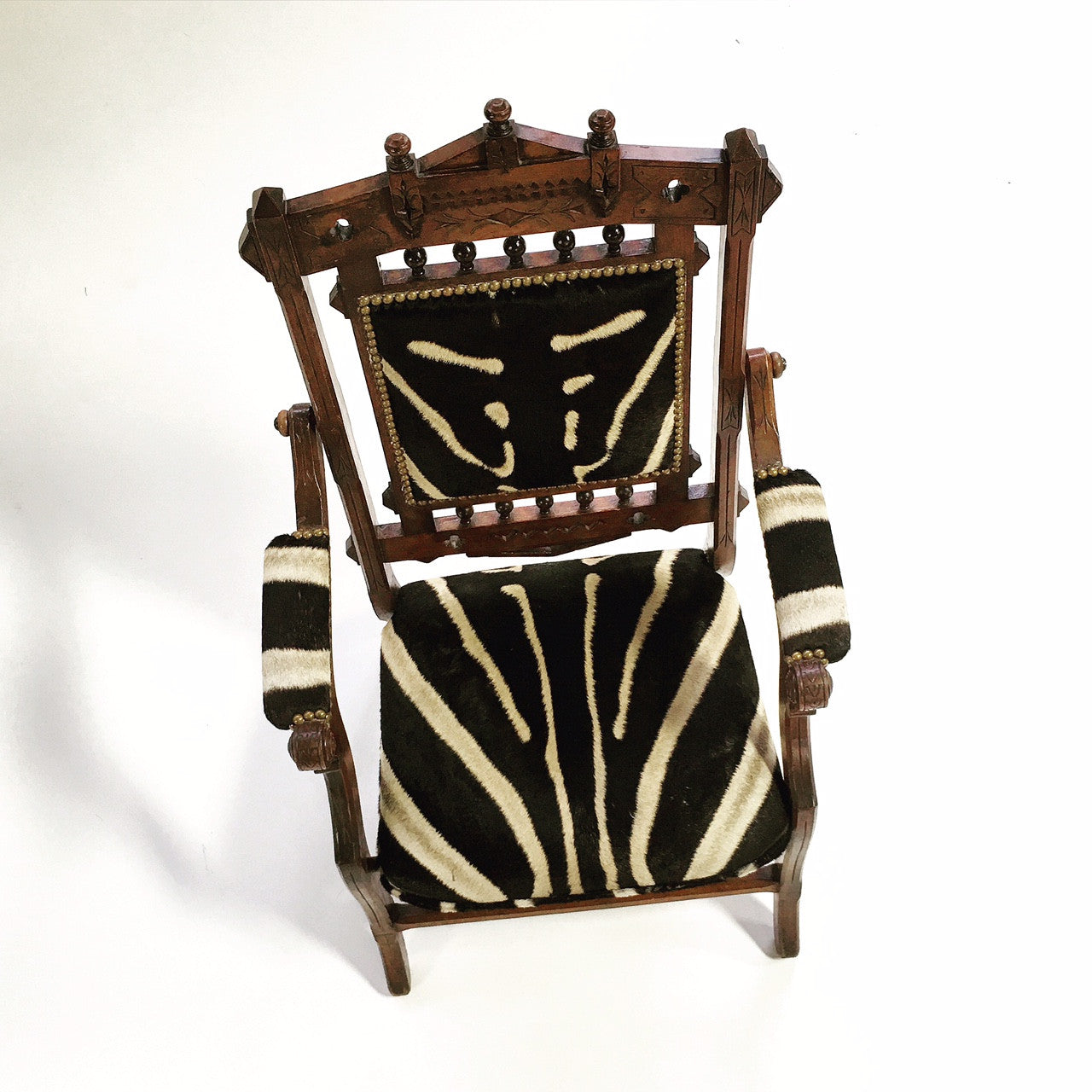 Victorian Walnut Campaign Chair in Zebra Hide - FORSYTH
