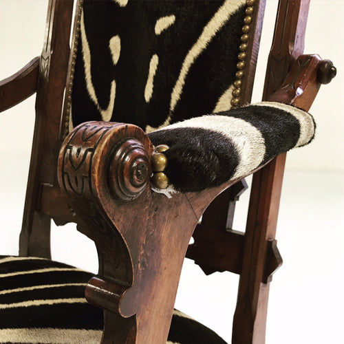 Victorian Walnut Campaign Chair in Zebra Hide - FORSYTH